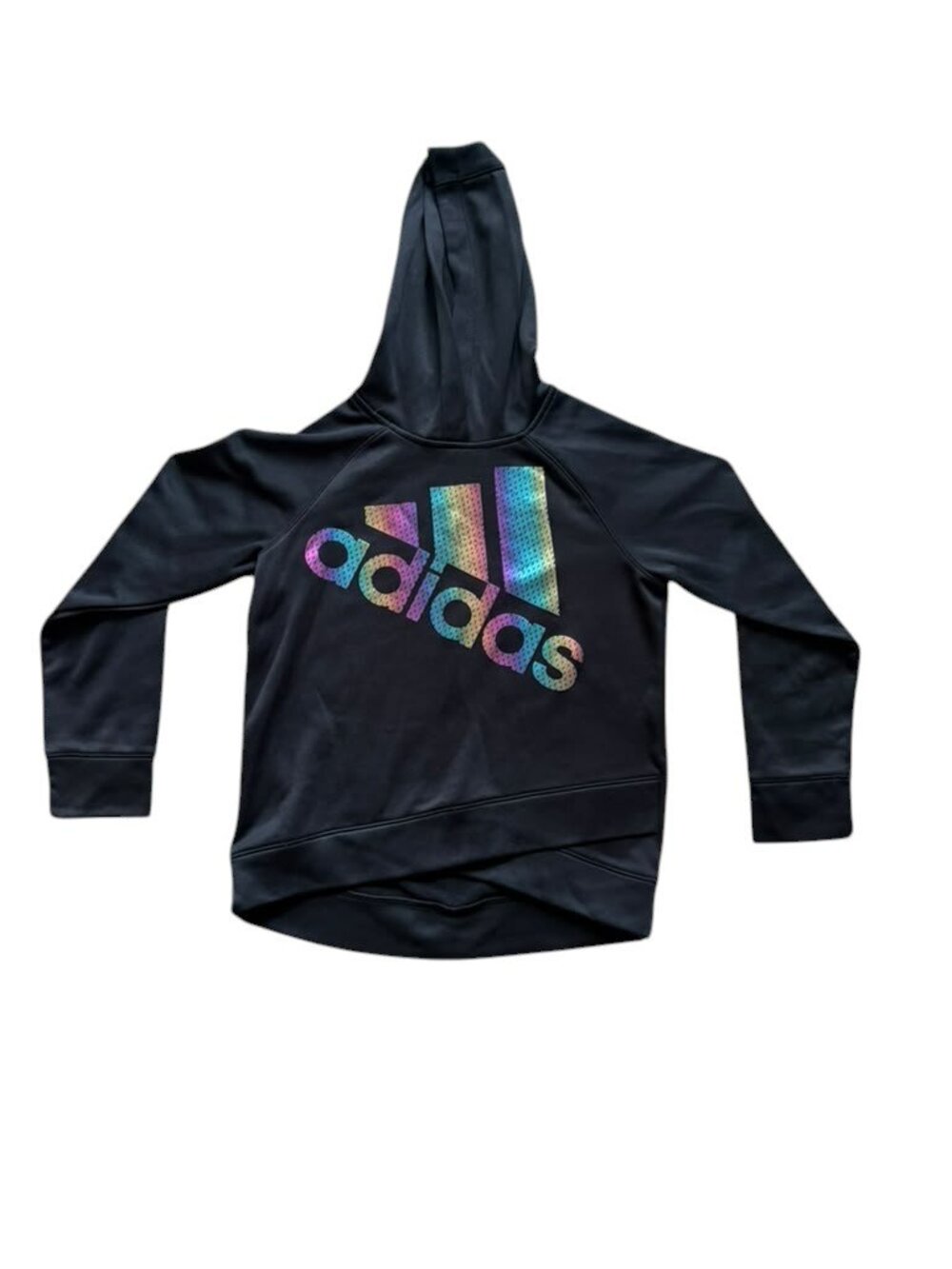 Adidas Girls 10/12 Black Multicolor Logo Pullover Hoodie.
